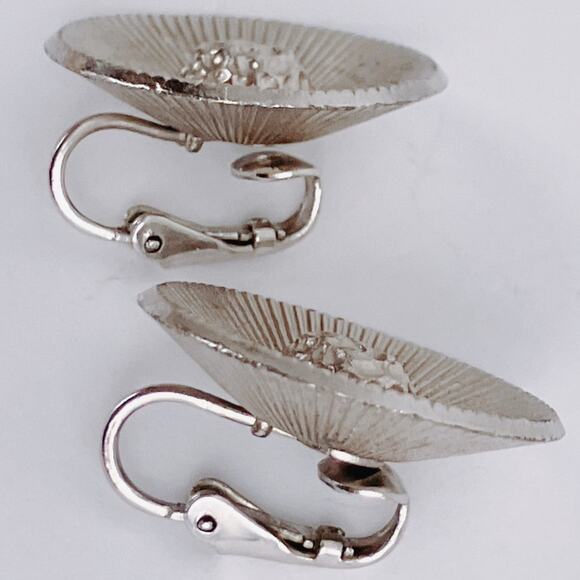 Signed Emmons Mid Century Earrings Sunburst Clip On 1950s 1960s Silver Tone - Picture 11 of 11